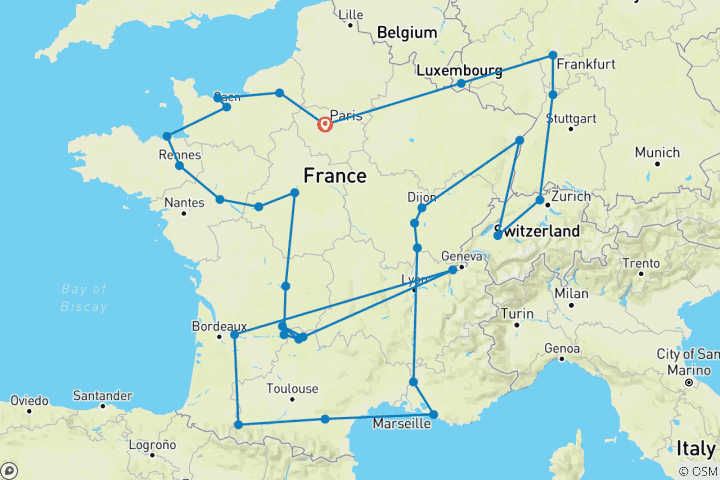 Kaart van Franse passie & het Zwarte Woud (43 bestemmingen)