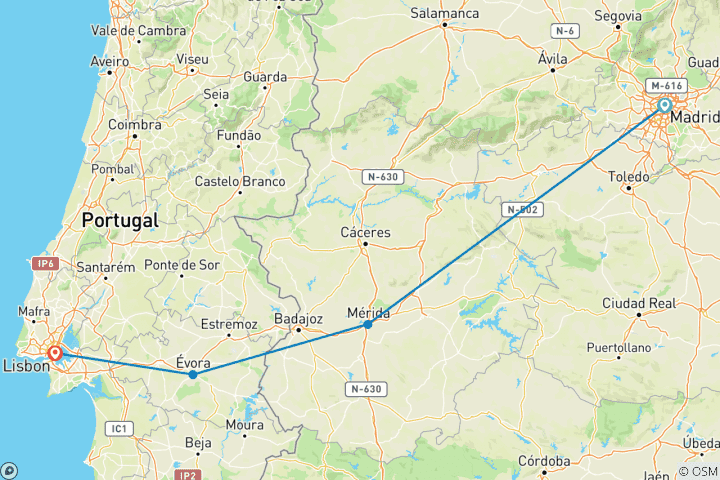 Carte du circuit Madrid et Lisbonne