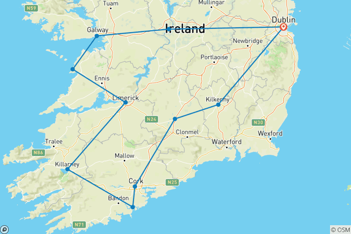 Kaart van Grote rondreis door Ierland