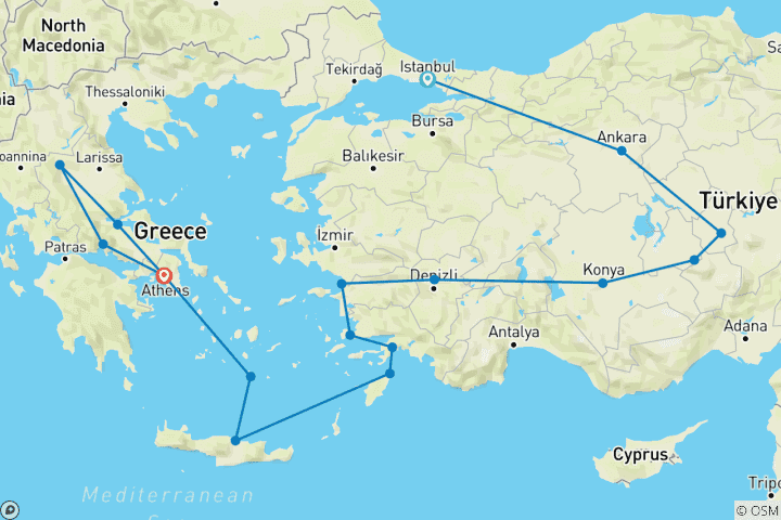 Map of Great Turkey, Greek Islands and Northern Greece