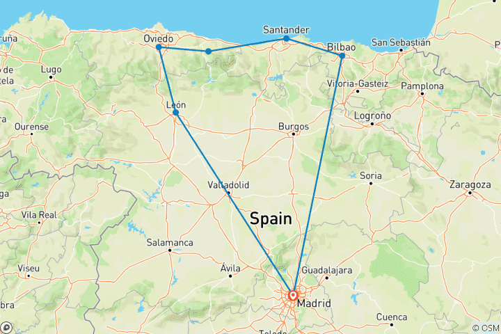 Map of Madrid and North of Spain
