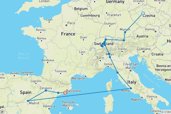 Carte du circuit L'Europe majestueuse et l'Espagne magique (including Mont Titlis)