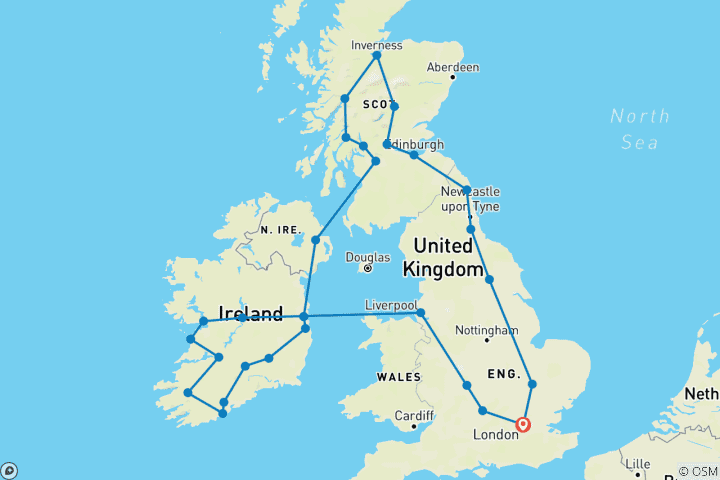 Mapa de Maravilloso Reino Unido e Irlanda