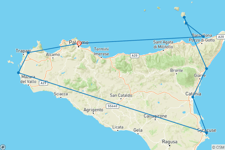 Map of Sicily and Eolic Islands