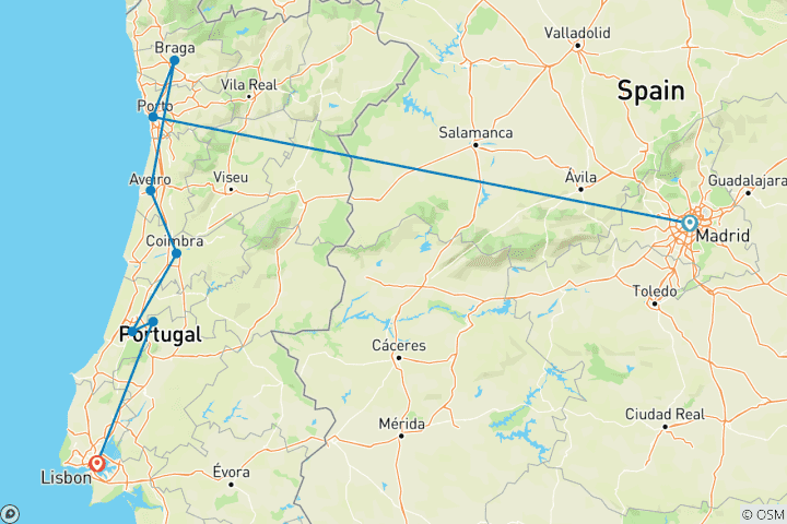 Mapa de Fado portugués - Fin en Lisboa (8 destinations)