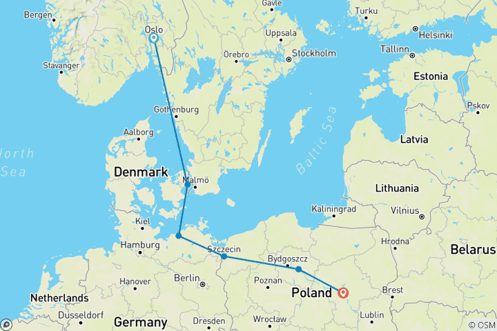Karte von Oslo, Kopenhagen und Polen