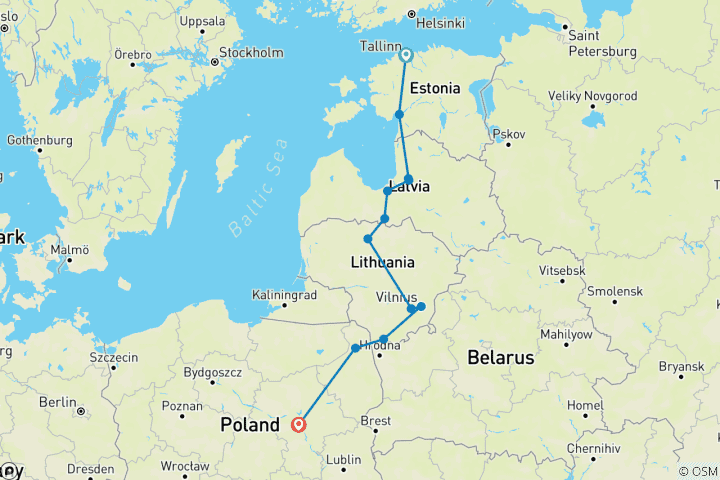 Kaart van Prachtige Baltische Staten eindigen Warschau