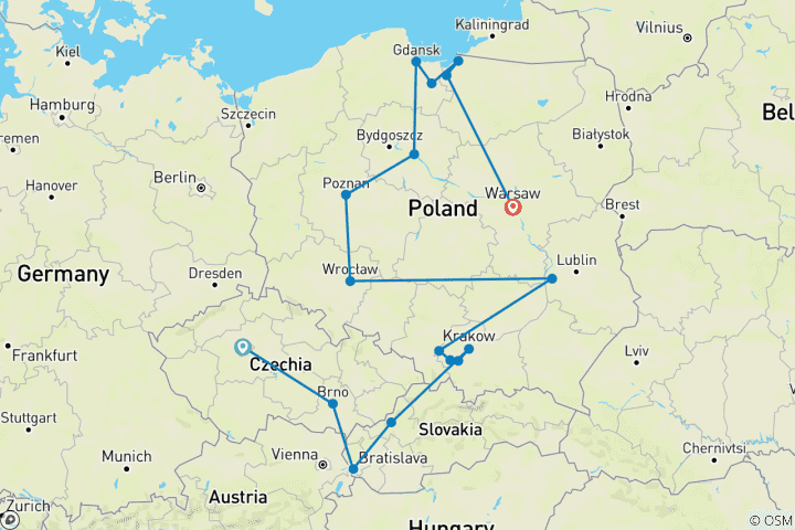 Carte du circuit Circuit complet de la République tchèque et de la Pologne