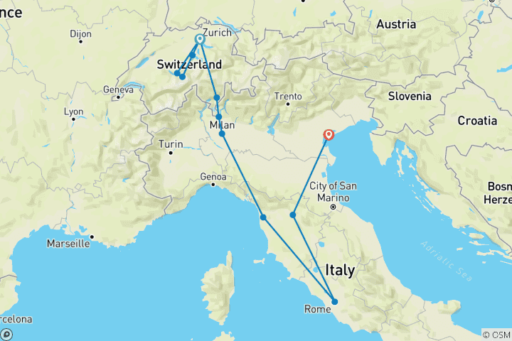 Carte du circuit Pleins feux sur la Suisse et l'Italie Fin de Venise (12 destinations)