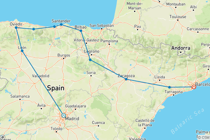 Map of Spanish Bliss end Barcelona (from Madrid to Barcelona)