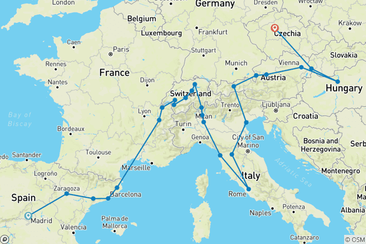 Carte du circuit Le meilleur de l'Europe (26 destinations)