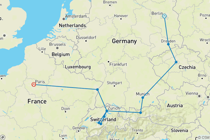 Carte du circuit Les quatre magnifiques (12 destinations)