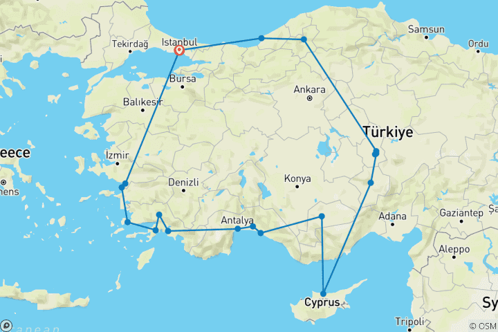 Carte du circuit Panorama turc (19 destinations)