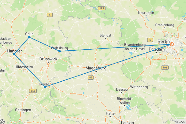 Kaart van Noord-Duitsland (6 bestemmingen)