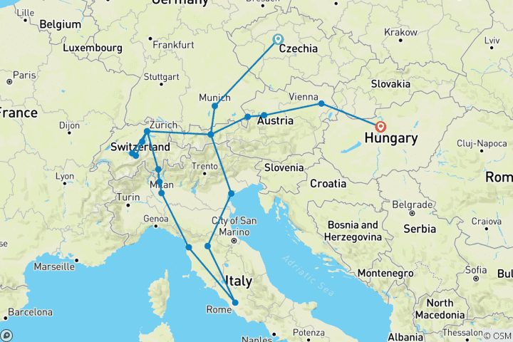 Carte du circuit Une fois dans la vie (20 destinations)