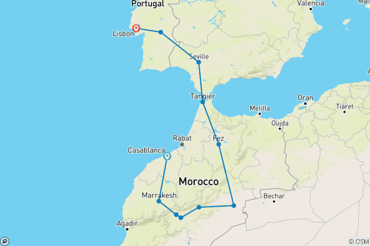 Carte du circuit Capitales marocaines, Séville et Lisbonne
