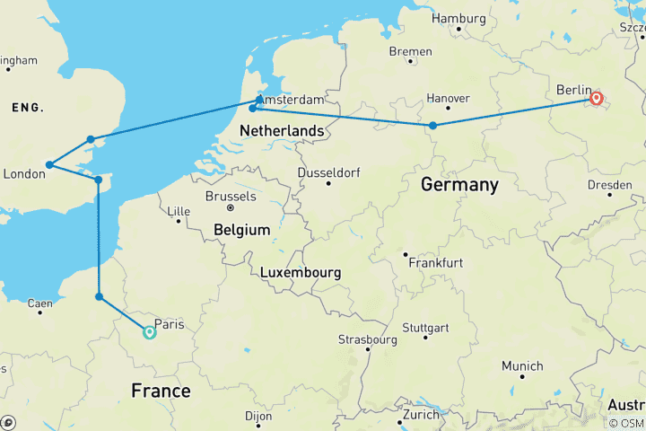 Karte von Paris und europäische Hauptstädte
