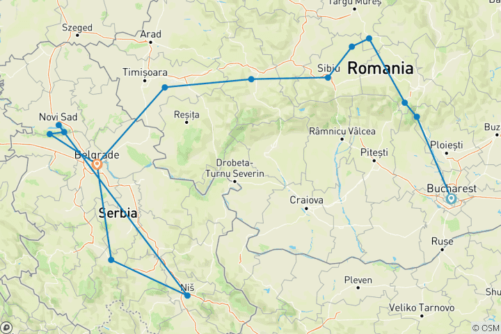 Carte du circuit Trésors roumains et serbes