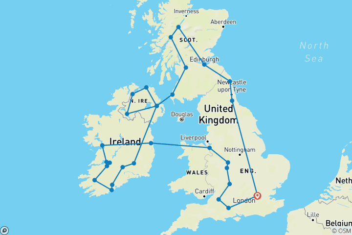 Carte du circuit Histoires et légendes : Royaume-Uni, Écosse et Irlande