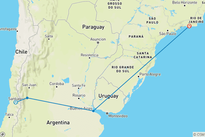 Carte du circuit Chili, Argentine et Brésil - Santiago