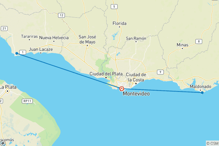 Carte du circuit Uruguay complet - 9 jours