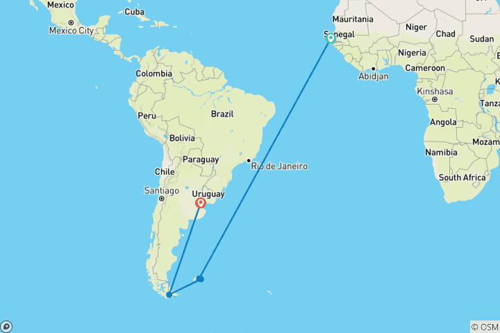 Map of Ultimate Atlantic Odyssey: Africa to Antarctica