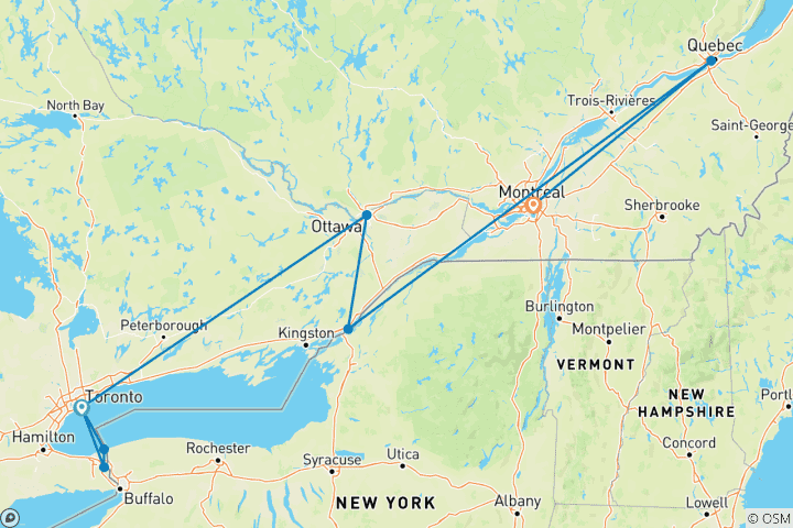 Carte du circuit Icônes de l'Est du Canada : De Toronto à Montréal
