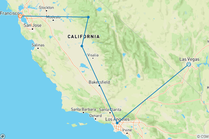 Map of West Coast Wonders: Las Vegas to San Francisco