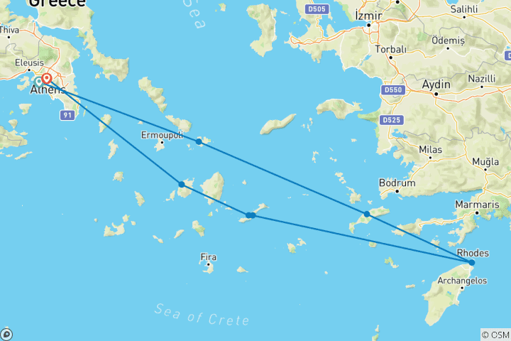 Carte du circuit Merveilles des îles grecques et de la Riviera égéenne