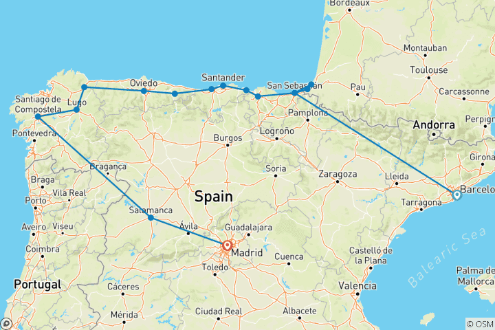 Kaart van Noord-Spanje 10 Dagen