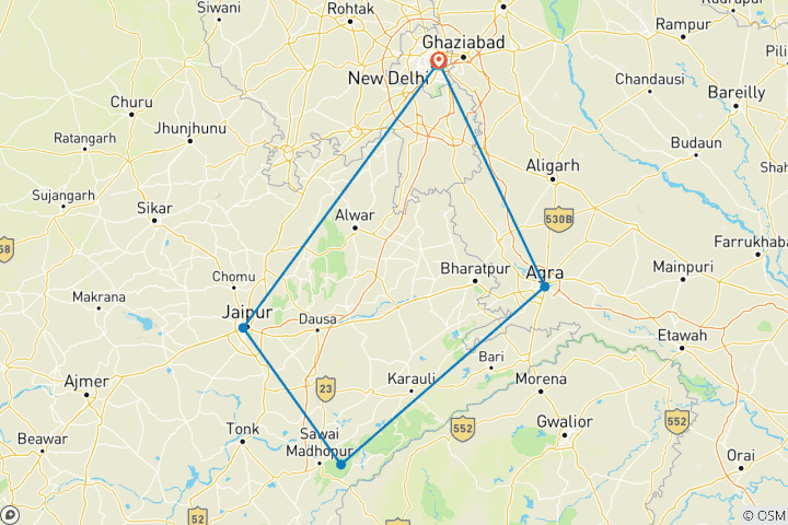 Carte du circuit Circuit aventure Delhi Agra Jaipur & Ranthambore - 7 jours