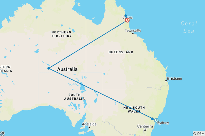 Carte du circuit Sydney, Uluru et Cairns en vedette