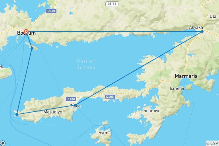 Carte du circuit Bodrum - Hisaronu - Bodrum Croisière en goélette de luxe