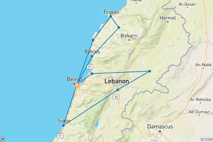 Mapa de Sabor a Líbano (5 Días)