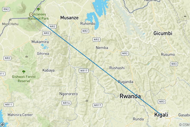 Map of Rwanda Gorillas Adventure 5 Days/4 Nights ( Comfort)