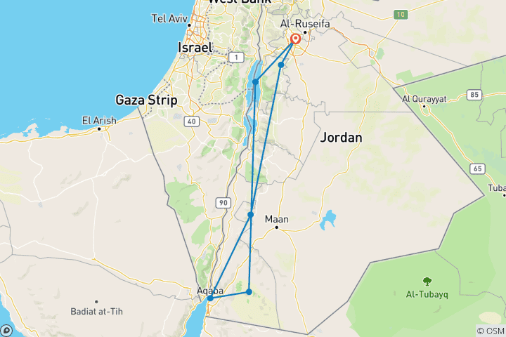 Map of Best of Jordan Tour: 8 Days Exploring Amman, Petra, Wadi Rum & the Dead Sea