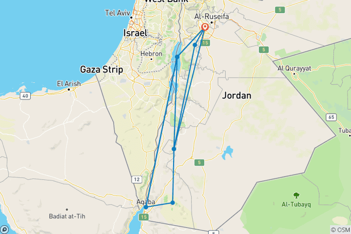 Map of Best of Jordan Tour: 8 Days Exploring Amman, Petra, Wadi Rum & the Dead Sea
