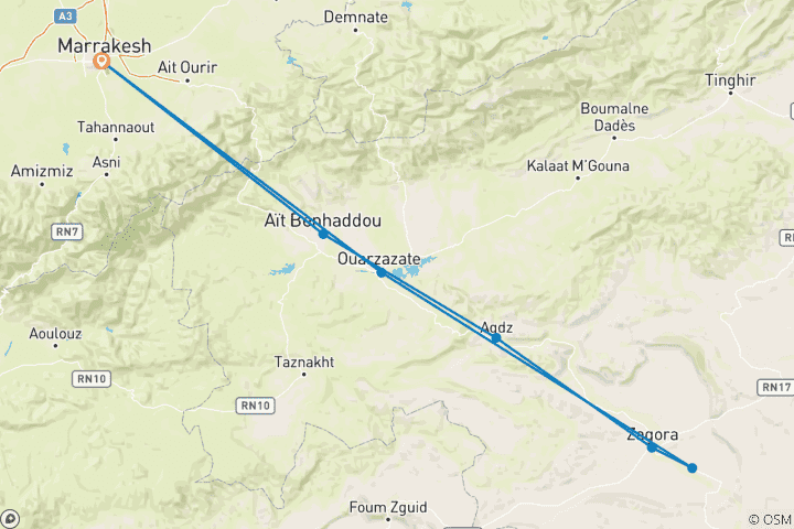 Kaart van Vanuit Marrakech: Privé 2-daagse Zagora woestijntocht met luxe kamp