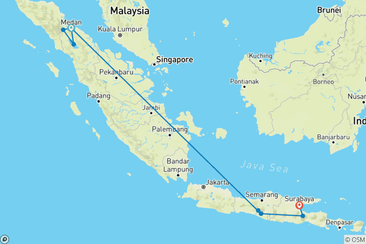 Karte von Hohepunkte Indonesiens - Sumatra und Java entdecken (Privatreise)