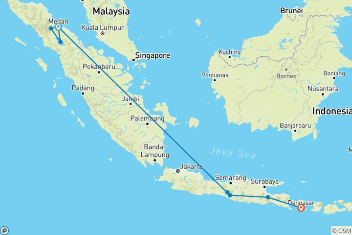 Karte von Hohepunkte Indonesiens - Sumatra und Java entdecken (Gruppenreise)