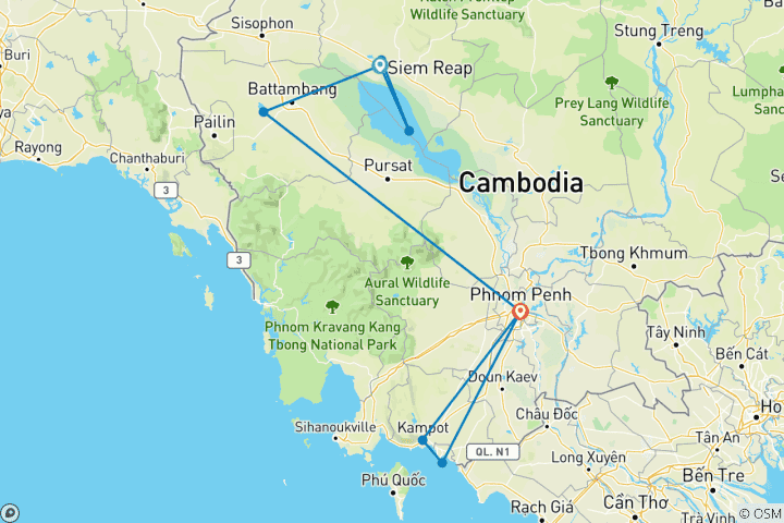 Carte du circuit Cambodge - Le pays et ses habitants (voyage privé)