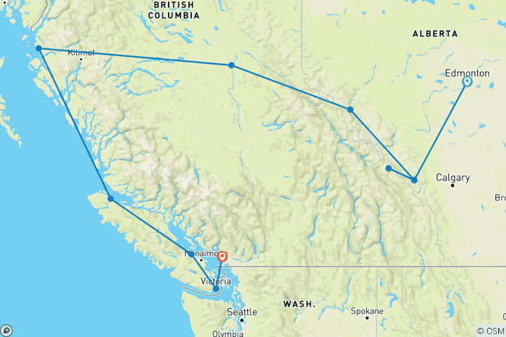 Karte von Westkanada: Naturwunder, Kulturen und Kustenwelten