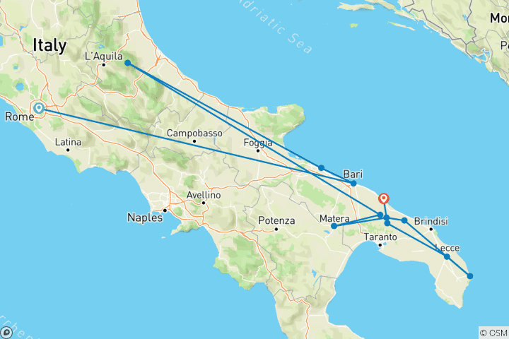 Kaart van Fantasia Combo: Rome & Apulië 11 dagen/10 nachten