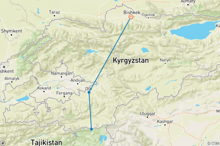 Map of Trekking to the foot of Lenin Peak with climbing Yukhin Peak (Bishkek - Bishkek)