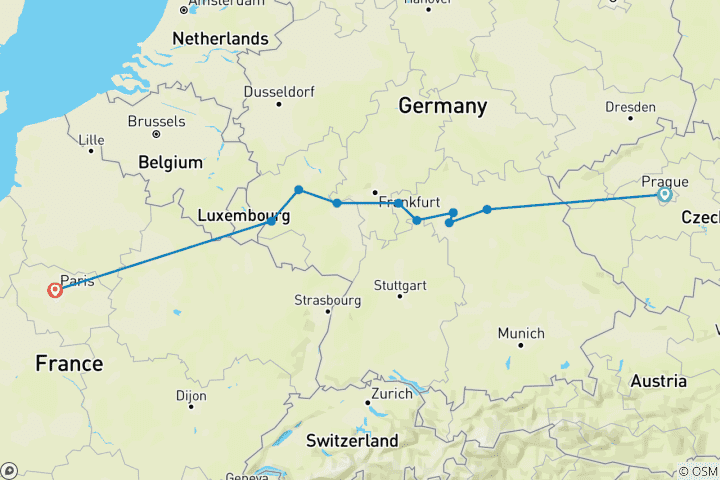 Map of Paris, Prague & Germany's Hidden Gems (2027) (Prague to Paris, 2027)