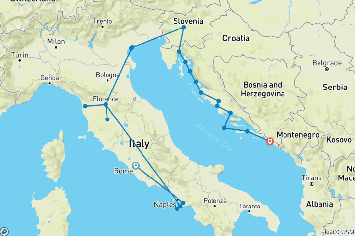 Map of Tastes of Italy with Adriatic Coastal Cruise Rome → Dubrovnik (2027)