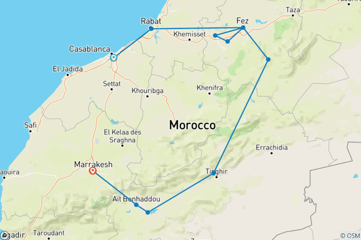 Map of Explore Morocco Casablanca to Marrakesh (2027)