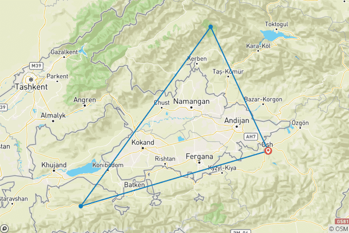 Karte von Trekking zum Sary-Chelek-See Osh-Osh)