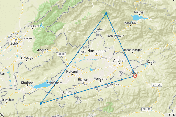 Map of Trekking to Lake Sary-Chelek (Osh-Osh)