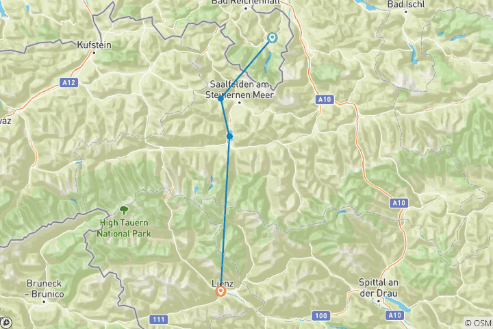 Karte von Alpenüberquerung vom Königssee zu den Drei Zinnen mit Hotelkomfort (8 Tage)
